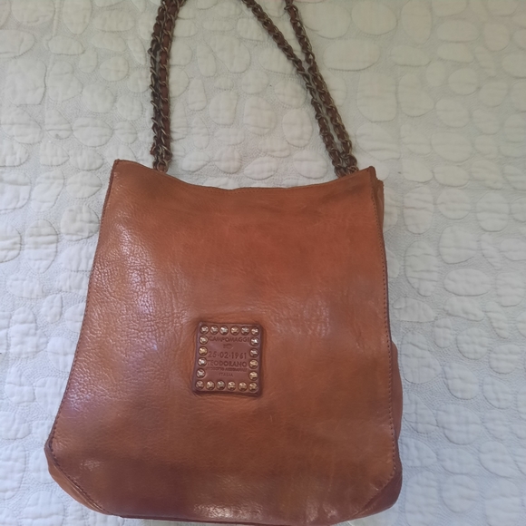 CAMPOMAGGI Small 'Aurora' shopping bag in cognac leather and floral raster New - Picture 7 of 11